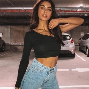 Princess Polly Brianna One Shoulder Crop Top Black